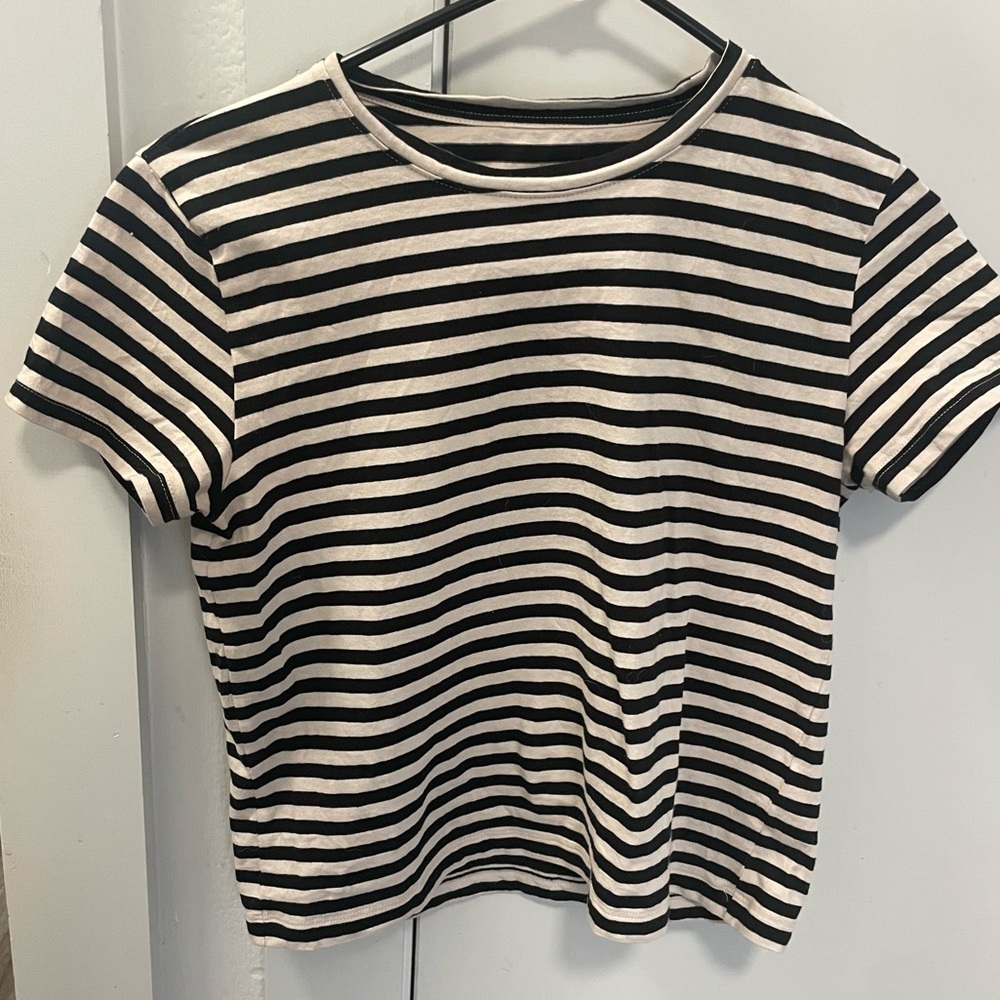 Everlane - Organic Cotton Box Cut Tee - Bone/Black Stripe